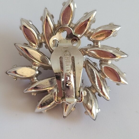 Sherman Swarovski amethyst purple circle brooch pin clip on earrings set Navette - Picture 5 of 16